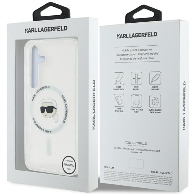 Case Karl Lagerfeld Button Karl Head Printed Logo MagSafe for Samsung Galaxy S25 white - imagine 8