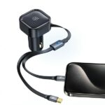 USAMS Car charger with retractable cable 2xUSB-C C41 PD 30W Fast Charge black/black CC220CC01 (US-CC - imagine 6
