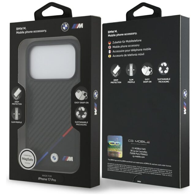 Case BMW M Carbon Tricolor Line MagSafe for iPhone 17 Pro black - imagine 8