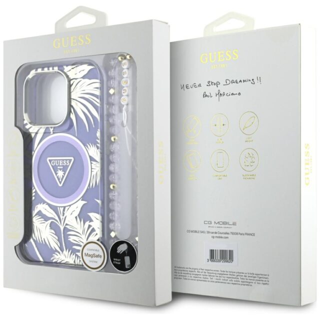 Case Guess Palm Trees Triangle Pearl Strap MagSafe for iPhone 16 Pro Max purple - imagine 7