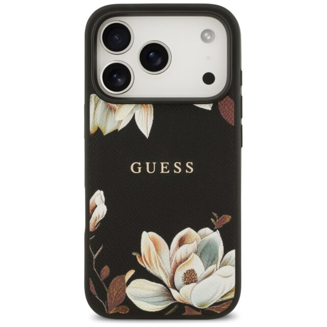 Guess Grained Flowers Classic Logo MagSafe case for iPhone 17 Pro black - imagine 3