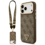 Guess 4G Triangle Logo & Big Strap Metal Buttons MagSafe Case for iPhone 17 Pro Max Brown