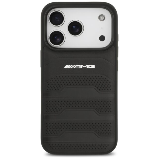 Case AMG Leather Debossed Lines Logo for iPhone 17 Pro black - imagine 3