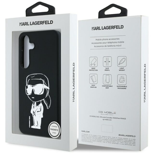 Case Karl Lagerfeld Silicone Graffiti Ikonik Printed Logo MagSafe for Samsung Galaxy S25 black - imagine 8