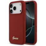 Case Guess Silicone Script Metal Logo MagSafe for iPhone 17 Pro magenta