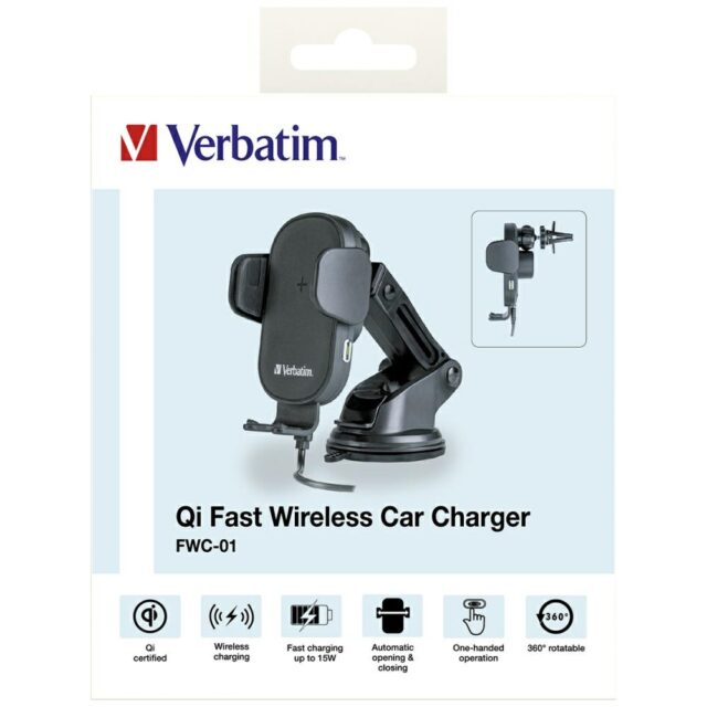 Car holder with wireless charger Verbatim FWC-01 15W Qi black 49552 - imagine 9