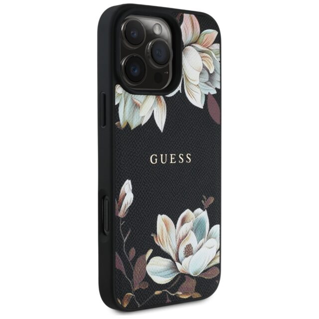 Case Guess Grained Printed Flower Pattern MagSafe for iPhone 16 Pro black - imagine 4