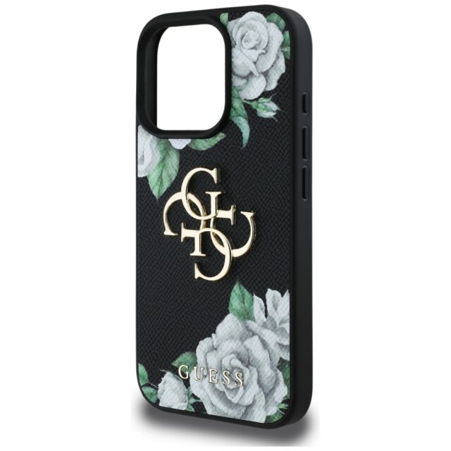 Case Guess Grained Roses Big 4G logo for iPhone 16 Pro Max black - imagine 6