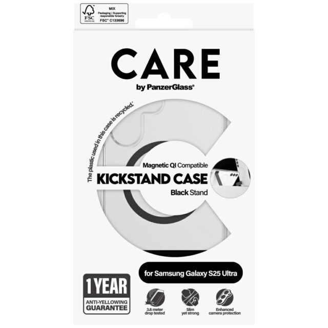 Case CARE by PanzerGlass Feature Black Kickstand & QI for Samsung Galaxy S25 Ultra transparent - imagine 4