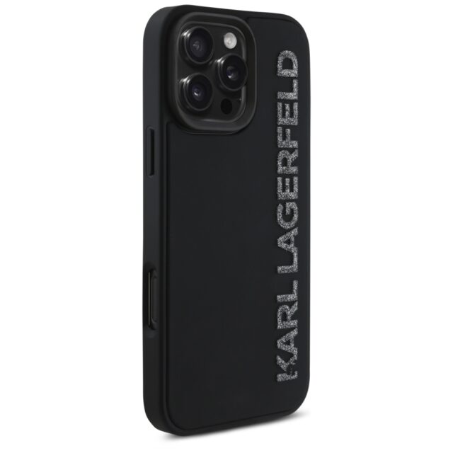 Case Karl Lagerfeld HC 3D Rubber Elongated Glitter for iPhone 16 Pro Max black - imagine 4