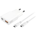 Wall Charger 4smarts PDPlug Slim Duos 20W GaN USB-C+USB-A + USB-C cable 1.5m white