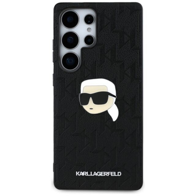 Case Karl Lagerfeld Leather Monogram Pin Logo Karl Head Samsung Galaxy S25 Ultra Black - imagine 3