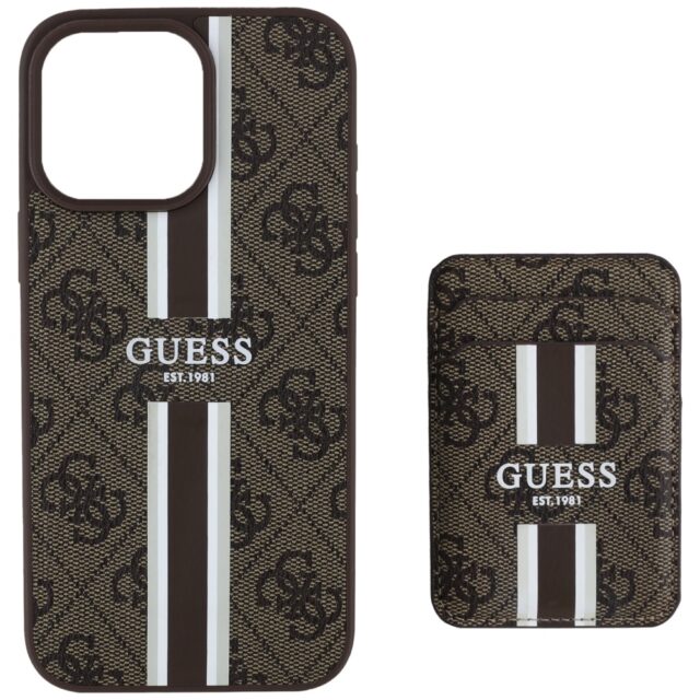 Case Guess 4G Stripes with wallet Magsafe for iPhone 16 Pro Max brown - imagine 3