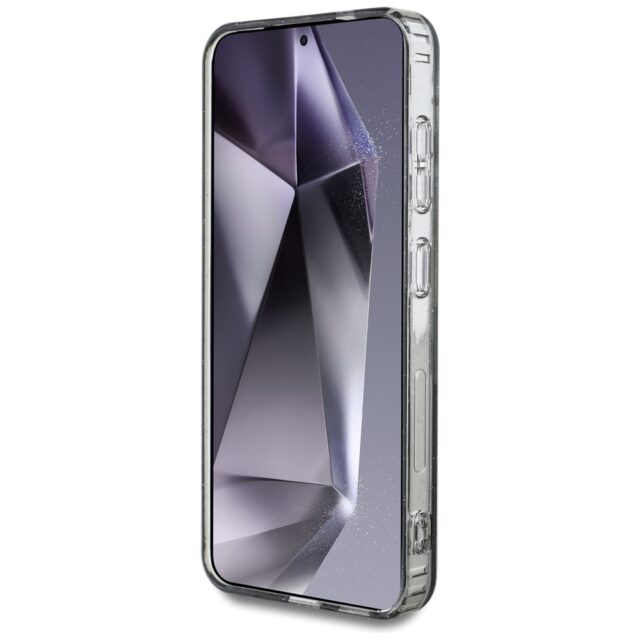 Case Guess Glitter Flowers Triangle Buttons MagSafe for Samsung Galaxy S25 black - imagine 5