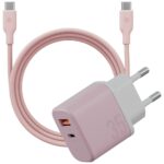 Wall charger Bazic GoPort Velox Kit USB-C/USB-A GaN 35W with cable pink