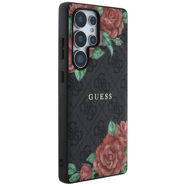 Guess Leather 4G Flowers Print Metal Classic Logo MagSafe Case Samsung Galaxy S25 Ultra black - imagine 4