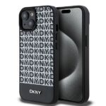DKNY DKHMP15SPSOSPK iPhone 15 / 14 / 13 6.1 inch black hardcase Leather Printed Pattern Metal Logo M