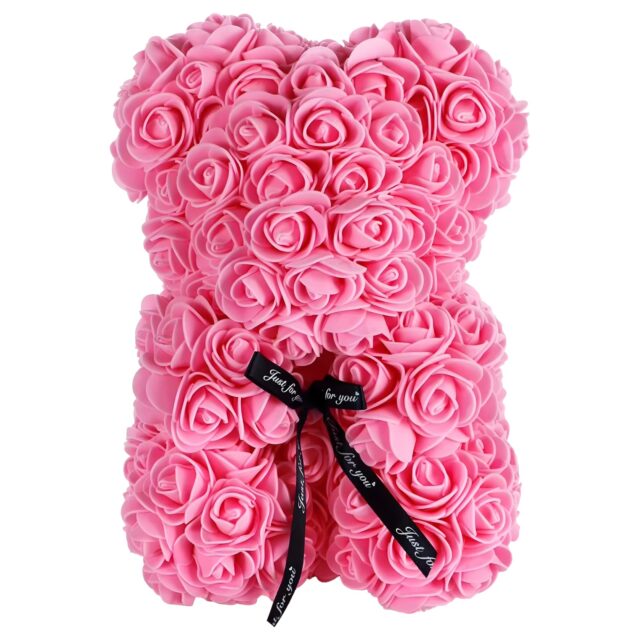 LED Rose Teddy Bear Extralink Home, Pink Rose Set 25cm - imagine 3