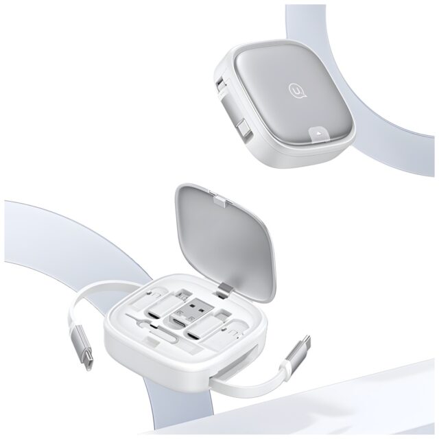 USAMS 3in1 Expandable Cable with BoxMicroUSB/USB-C/Lightning 60W Silver SJ650USB02 - imagine 4