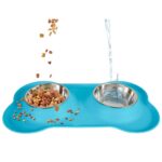 Double Dog Cat Bowl Extralink Pets, Metal Non-Slip 2 Bowls + Mat pet-838 - imagine 2
