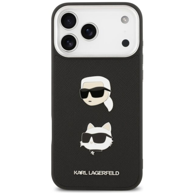 Karl Lagerfeld FW Grained Karl & Choupette Heads Pins & Logo Case for iPhone 17 Pro Max Black - imagine 3