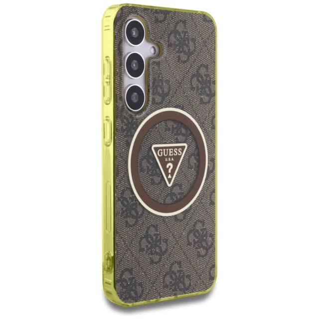Case Guess 4G Glitter Triangle Buttons MagSafe for Samsung Galaxy S25 brown - imagine 4