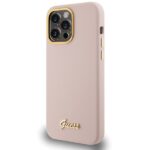 Guess GUHCP15LSMBSLP iPhone 15 Pro 6.1" pink hardcase Silicone Script Metal Logo & Frame - imagine 2
