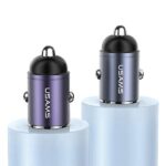 USAMS Car Charger 1xUSB+1xUSB-C C38 30WPD Fast Charge with Built-in Ring Steel/Tarnish CC206CC - imagine 4