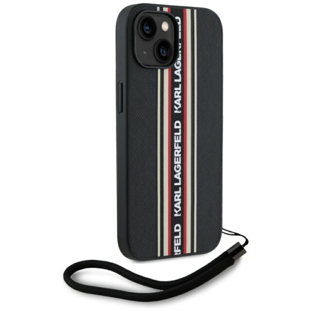Case Karl Lagerfeld Saffiano Athleisure Stripes Cord for iPhone 15 red - imagine 3