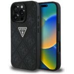 Case Guess Hot Stamp 4G Pattern Triangle Metal Logo for iPhone 16 Pro black