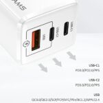 USAMS Wall Charger MT 2xUSB-C + USB GaN 65W T33 PD (only head) Fast Charging white CC110TC02 (US-CC) - imagine 6