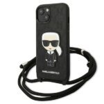 Karl Lagerfeld KLHCP13MCMNIPK iPhone 13/14/15 6,1" hardcase black Leather Monogram Patch and Cord Ic