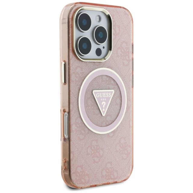 Case Guess IML Metal Glitter 4G Circle Triangle MagSafe for iPhone 16 Pro Max pink - imagine 4