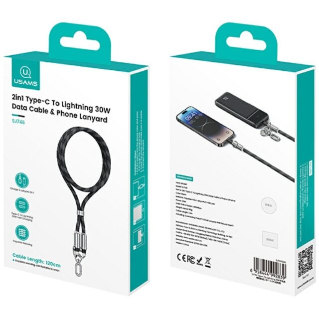 Usams SJ746 30W USB-C to Lightning 1.2m Black Phone Lanyard with Charging Cable - imagine 7
