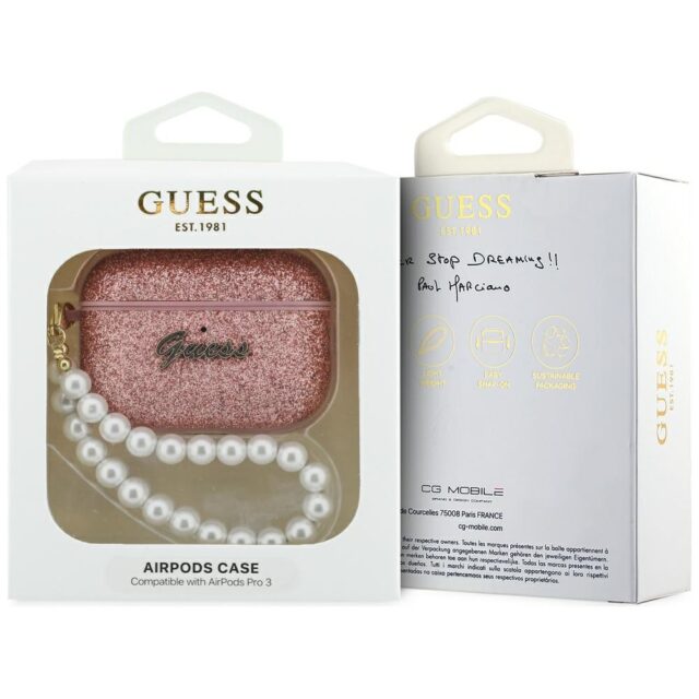Case Guess Glitter Pearl Strap for  AirPods Pro 3 pink - imagine 4
