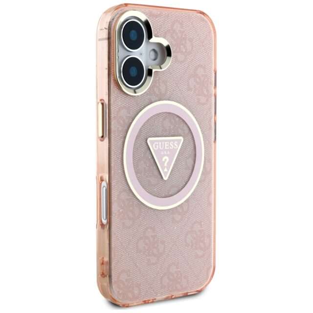 Case Guess IML Metal Glitter 4G Circle Triangle MagSafe for iPhone 16 pink - imagine 4