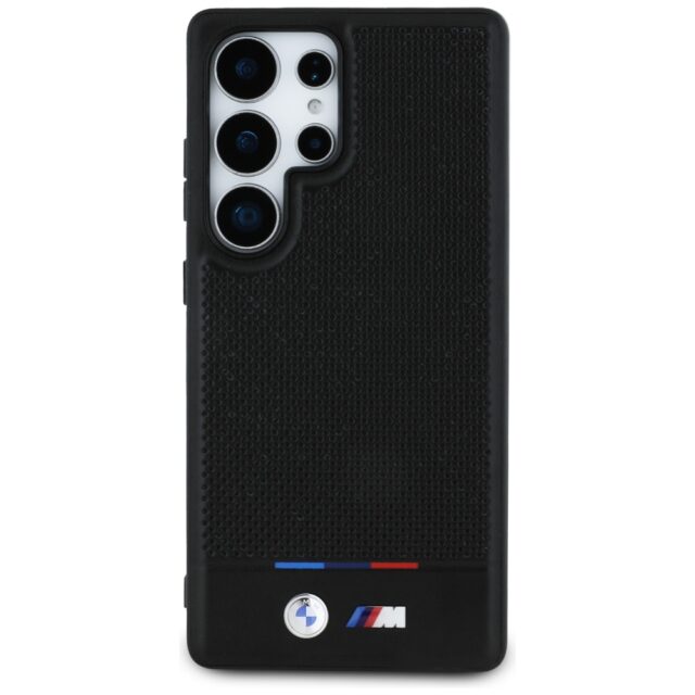 Case BMW Leather Tricolor Stripe MagSafe for Samsung Galaxy S25 Ultra black - imagine 3