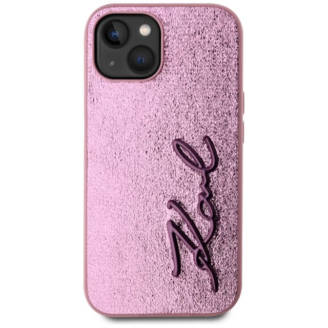 Case Karl Lagerfeld Wrinkled Metal Signature for iPhone 15 pink - imagine 3