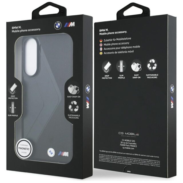 Case BMW Leather Oversized Stripes MagSafe for Samsung Galaxy S25 Edge black - imagine 8