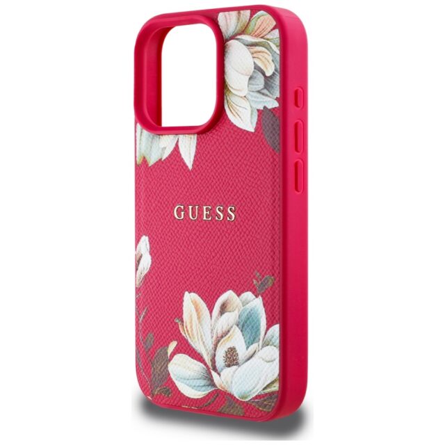 Case Guess Grained Printed Flower Pattern MagSafe for iPhone 16 Pro fuchsia - imagine 6