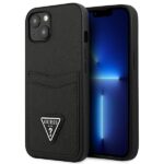 Guess GUHCP13SPSATPK iPhone 13 mini 5,4" black hardcase SaffianoTriangle Logo Cardslot