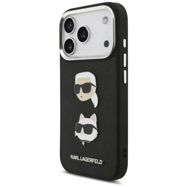 Karl Lagerfeld FW Grained Karl & Choupette Heads Pins & Logo Case for iPhone 17 Pro Black - imagine 2