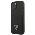 Guess GUHCP13SPSATPK iPhone 13 mini 5,4" black hardcase SaffianoTriangle Logo Cardslot - imagine 2