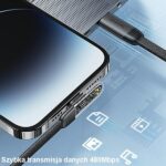 USAMS angled cable USB-C to Lightning PD 20W Fast Charging Iceflake Series 2m black SJ586USB01 - imagine 8