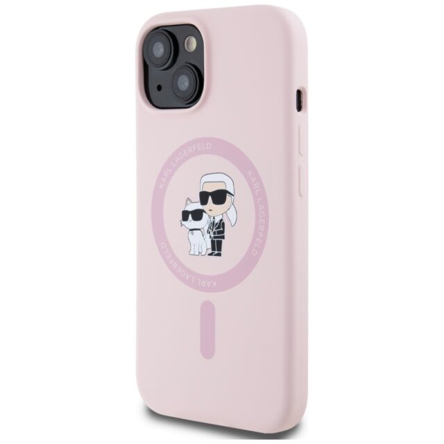 Case Karl Lagerfeld Silicone Karl&Choupette MagSafe for iPhone 15 pink - imagine 2