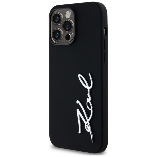 Case Karl Lagerfeld Silicone Metal Script Logo for iPhone 14 Pro Max black - imagine 2