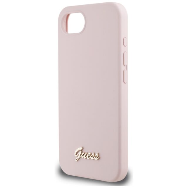 Case Guess Silicone Script Metal Logo MagSafe for iPhone 16e pink - imagine 6