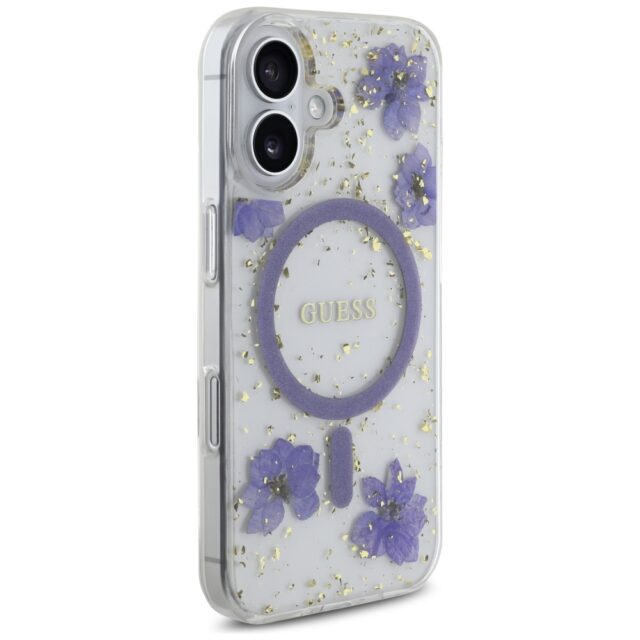 Case Guess Resin Flowers Glitter MagSafe for iPhone 16 purple - imagine 4