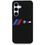 Case BMW Silicone Middle Tricolor Stripes MagSafe for Samsung Galaxy S25 black - imagine 3
