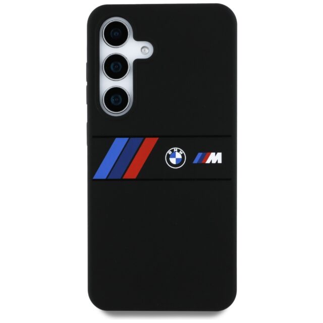 Case BMW Silicone Middle Tricolor Stripes MagSafe for Samsung Galaxy S25 black - imagine 3